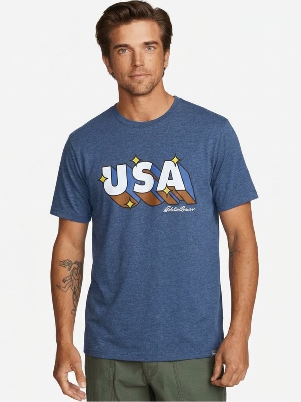 Men’s Eddie Bauer USA Retro Block Graphic T Shirt Tee Size Large Legend Wash